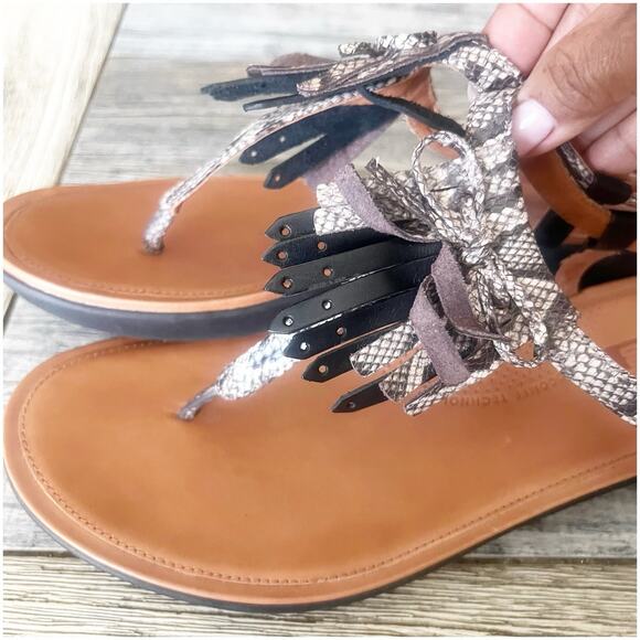 Fit Flop Womens Tia Fringe Leather Thong Sandal Size 11 Snake Slingback Comfort - Picture 4 of 9